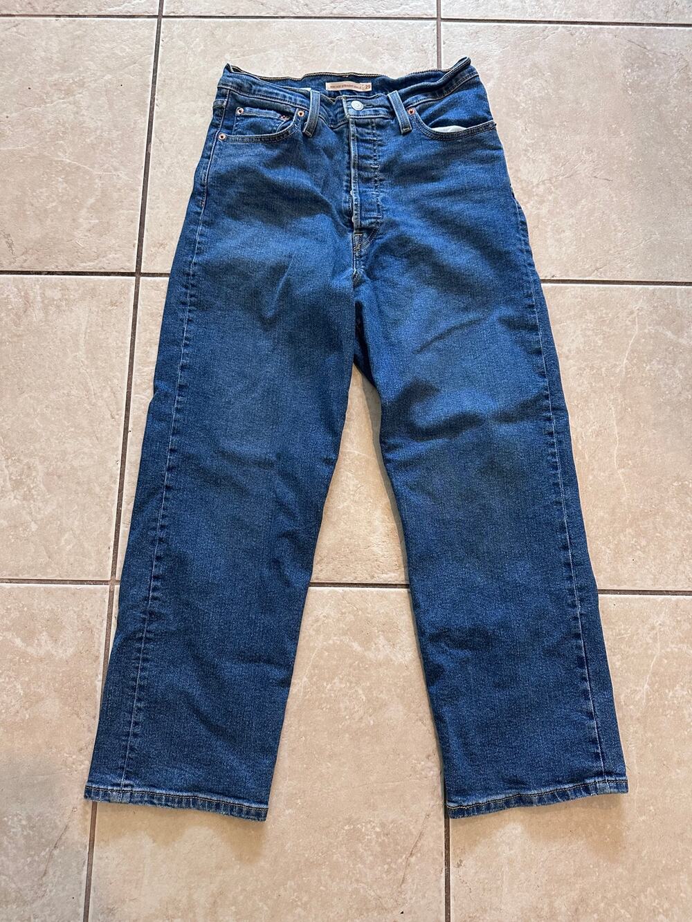 Levis Womens Ribcage Straight Ankle Jeans Size 29x27 Blue High Rise Button Fly